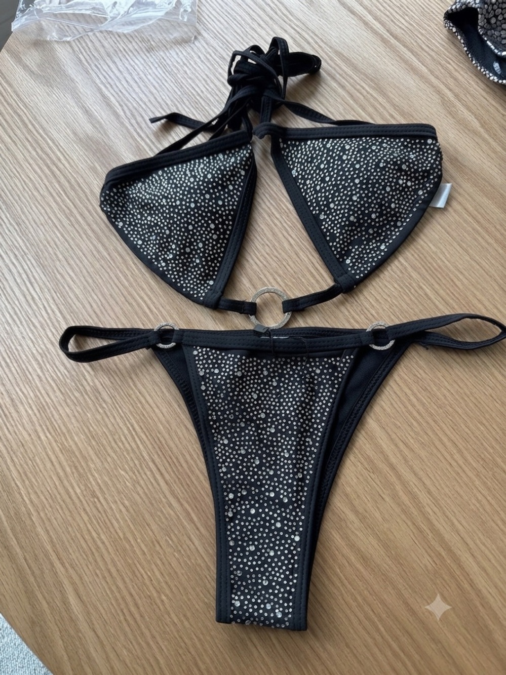 Black Rhinestone Two-Piece Bikini Set